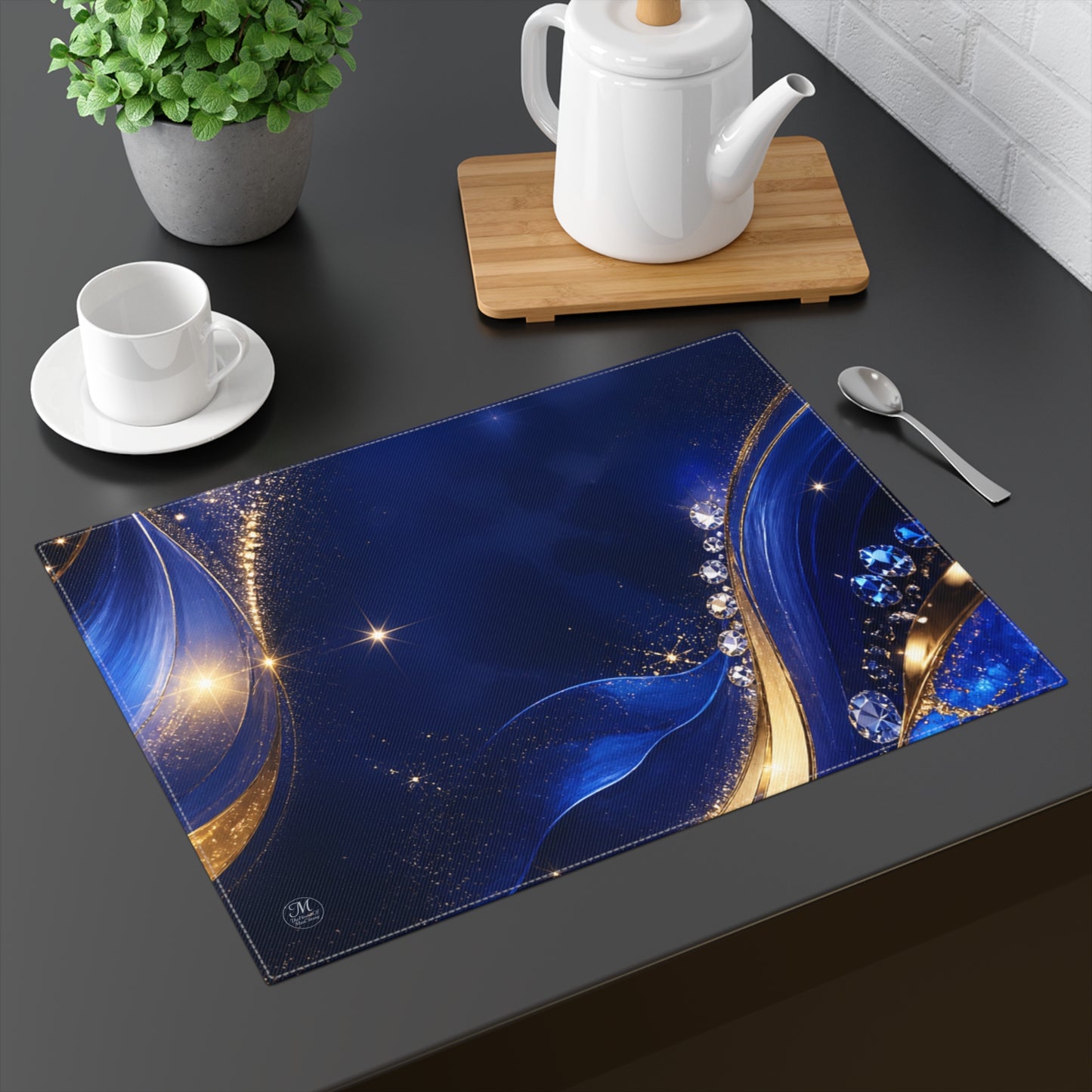 Blue Gold Marble Placemat | Elegant Abstract Table Decor