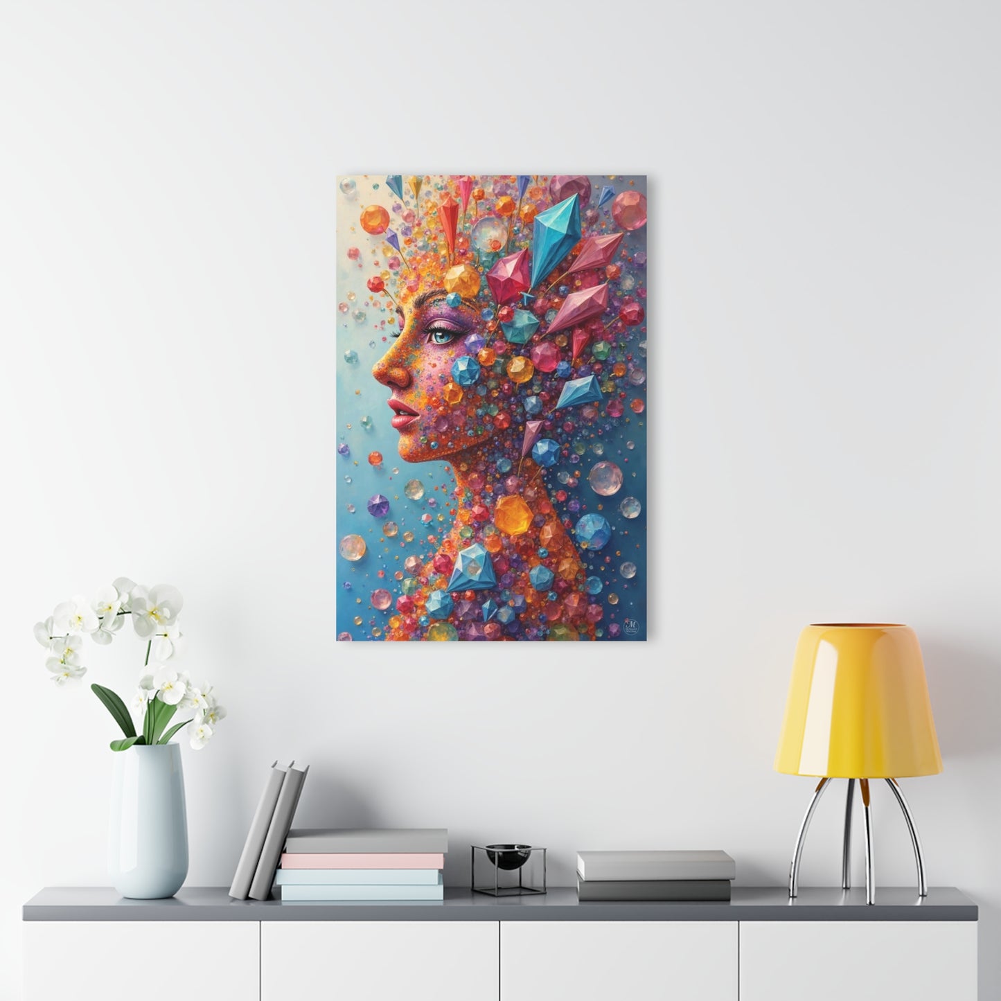 Gemstone Woman portrait Acrylic Print 24x36 | Colorful crystal face art, French cleat hanging