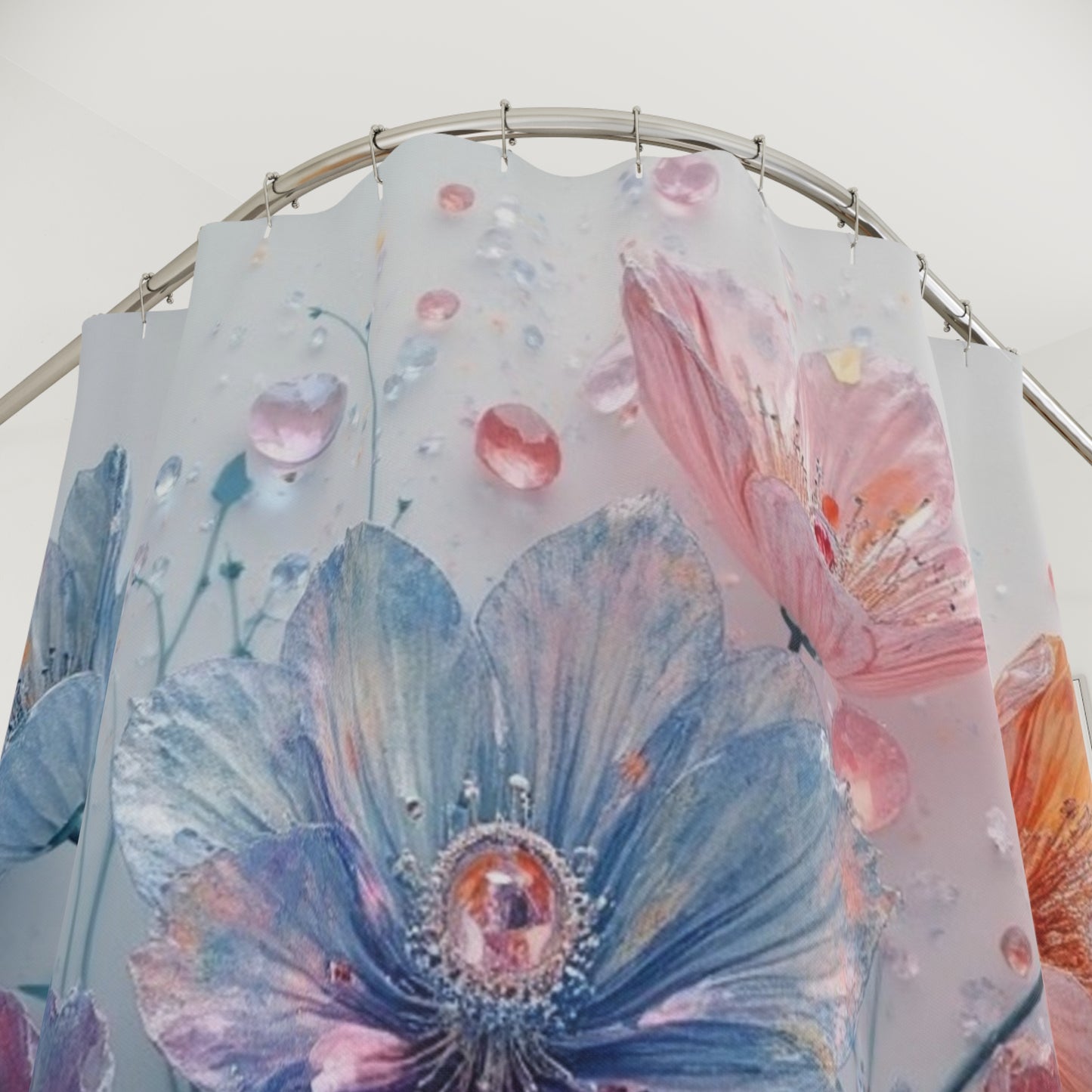 Watercolor Floral Bouquet Shower Curtain | Pastel Flowers, Raindrop Detail