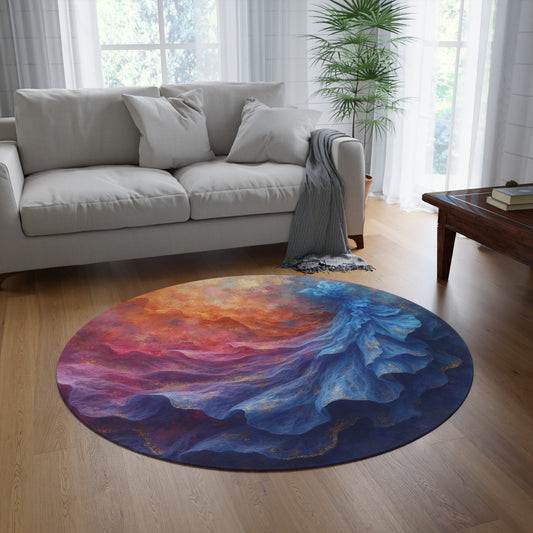 Abstract Fantasy Round Rug / Blue Ruffled Gown Inspired Art Rug