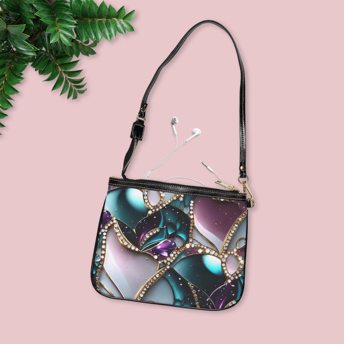 Teal Purple Jewel Mosaic Small Shoulder Bag | Beaded Chain Pattern