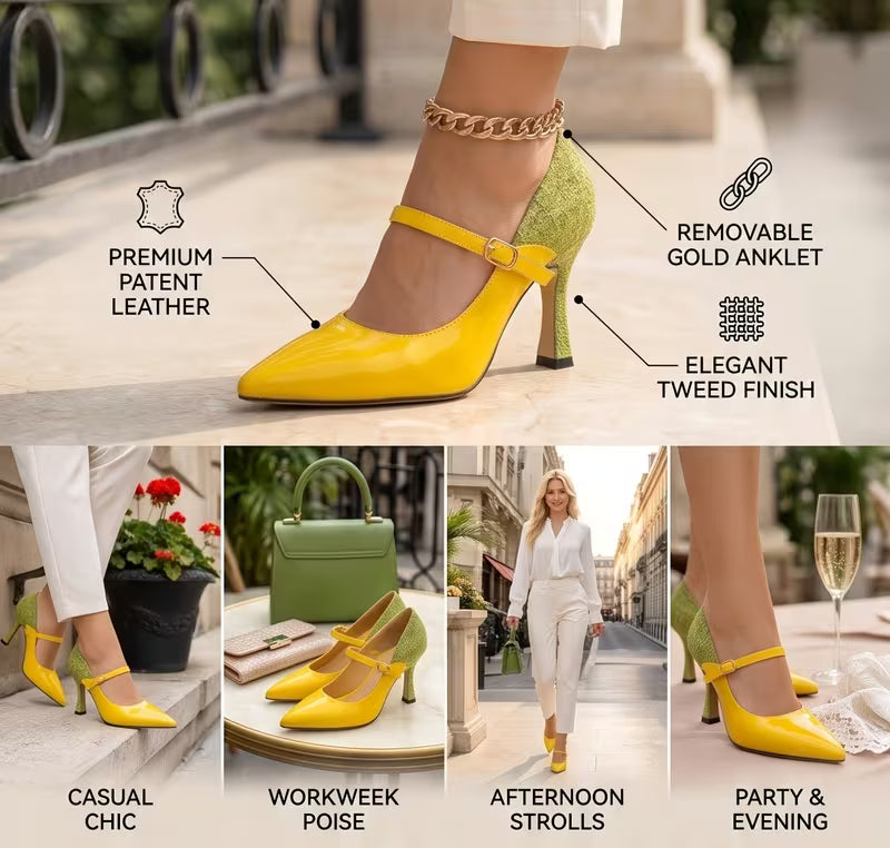 Women's Kitten Heel Mule Sandals Yellow-Green