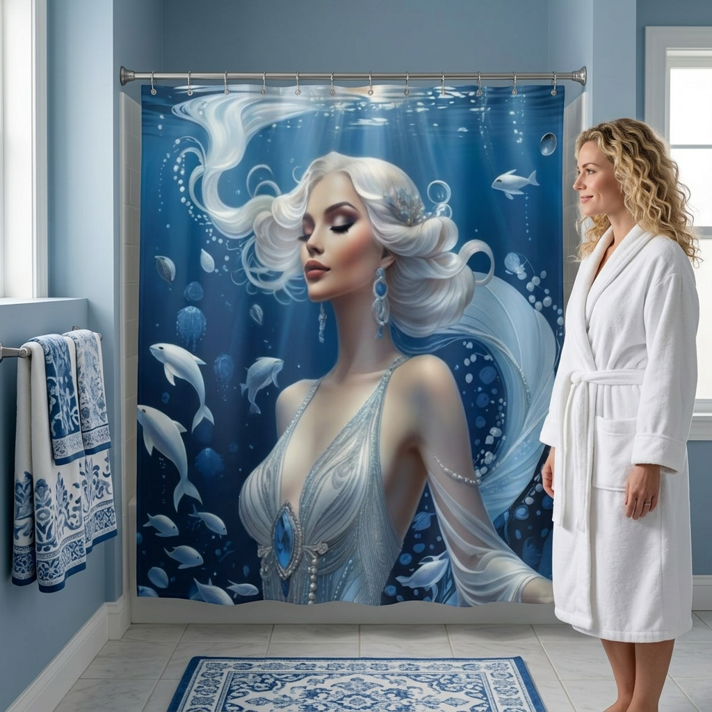 Underwater Mermaid Portrait Shower Curtain | Sea Goddess Bathroom Décor