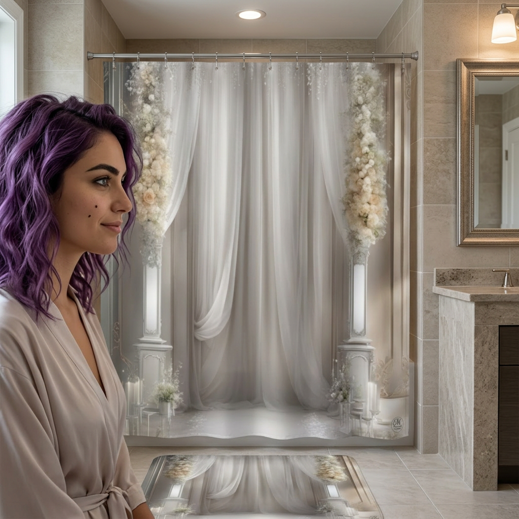 Romantic Draped Columns Shower Curtain | Neutral Floral Aisle