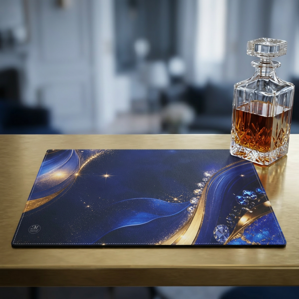 Blue Gold Marble Placemat | Elegant Abstract Table Decor