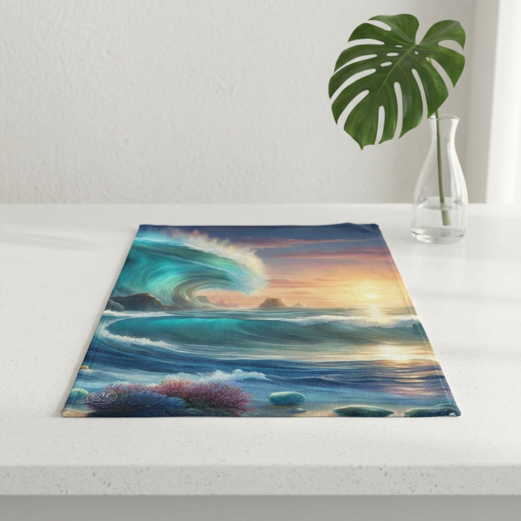 Sunset Ocean Wave Hand Towel | Turquoise Surf Seascape