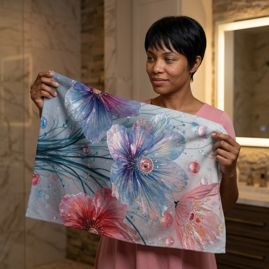 Watercolor Floral Bouquet Hand Towel | Blue Pink Flower Design