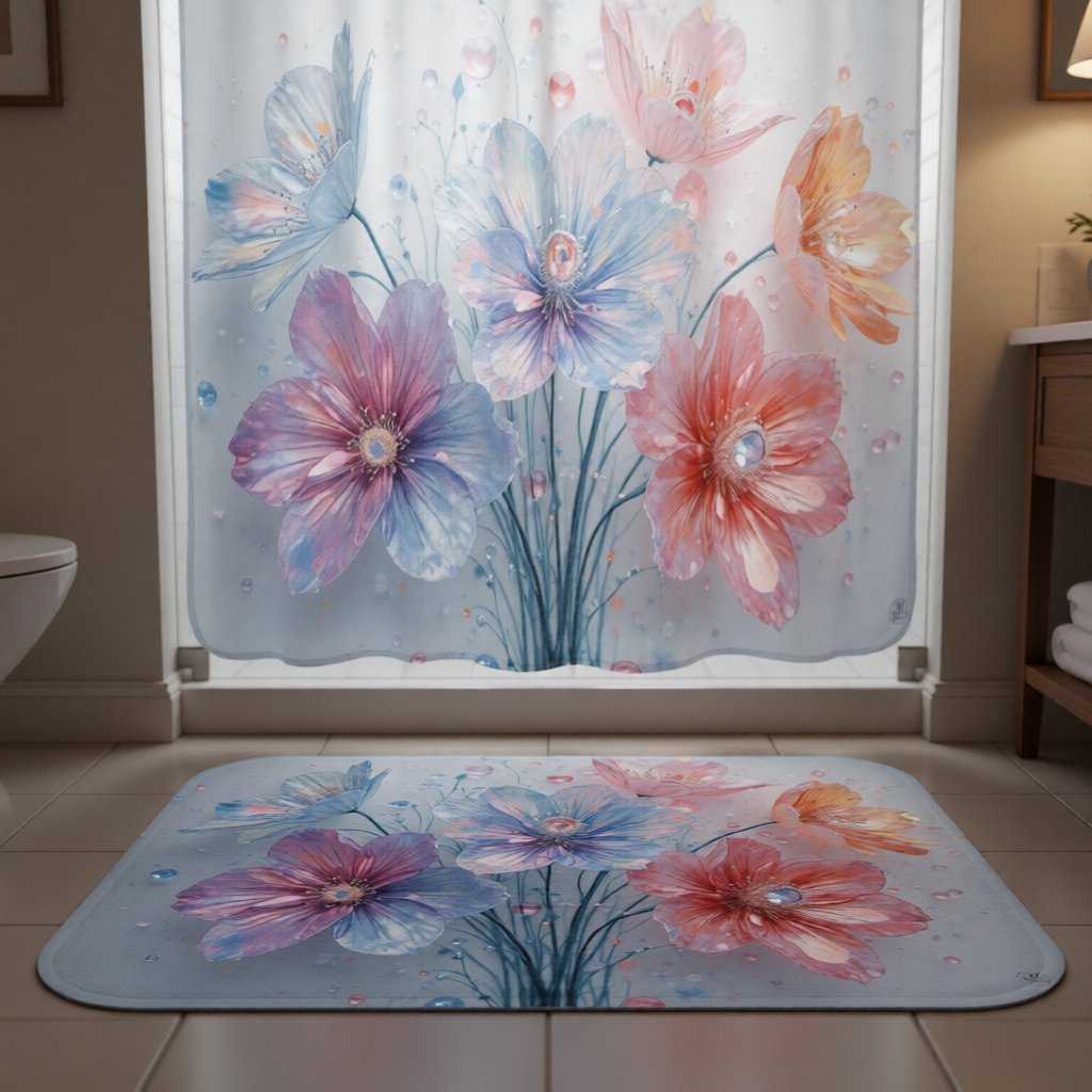 Watercolor Floral Bouquet Shower Curtain | Pastel Flowers, Raindrop Detail