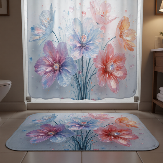 Watercolor Floral Bouquet Shower Curtain | Pastel Flowers, Raindrop Detail