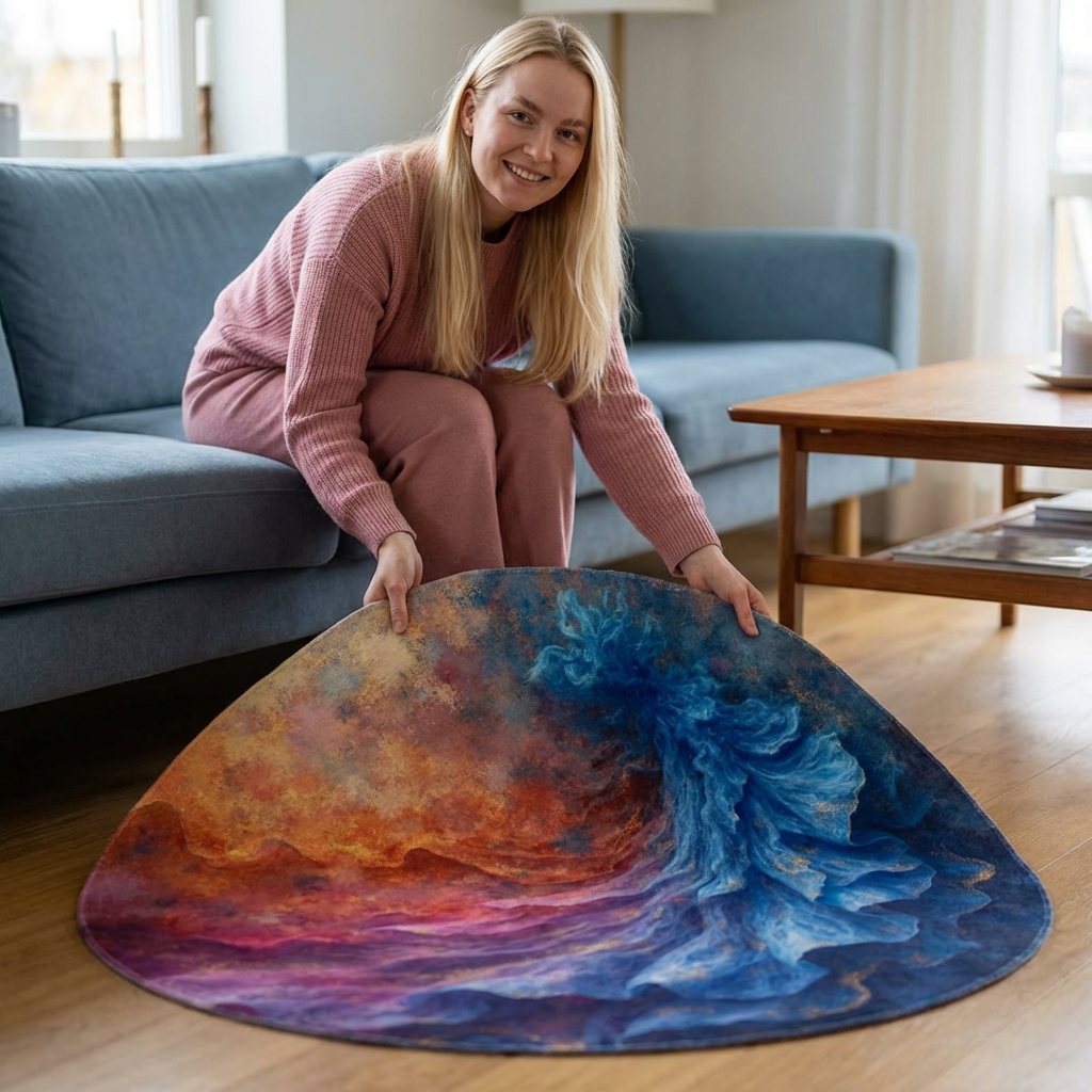 Abstract Fantasy Round Rug / Blue Ruffled Gown Inspired Art Rug
