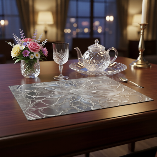 Silver Floral Mandala Placemat | Metallic Scrollwork Table Decor
