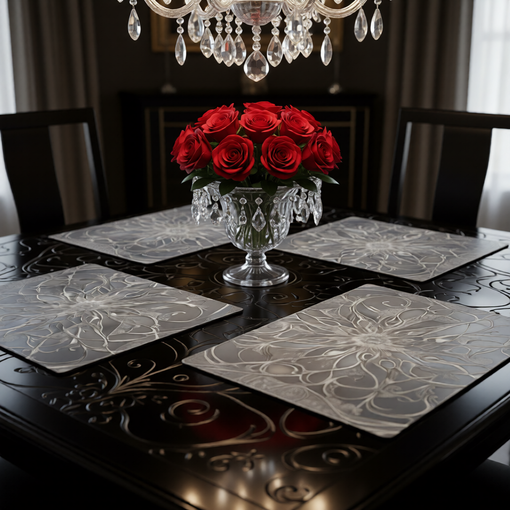 Silver Floral Mandala Placemat | Metallic Scrollwork Table Decor