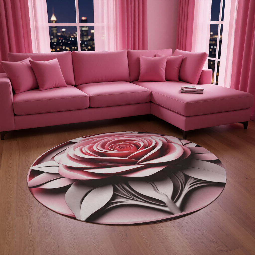 3D Paper Rose Round Rug | Floral Decorative Floor Mat