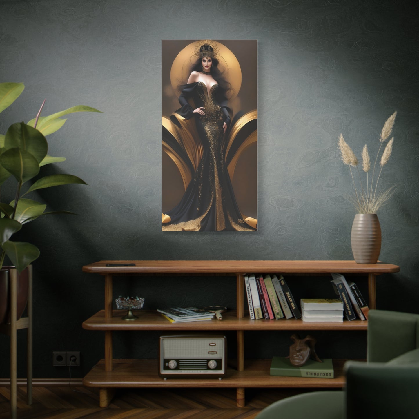 Elizabeth Ariel Gold and Black Luxury Canvas Wall Art 24 × 48