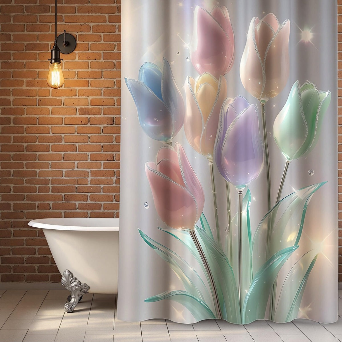 Colorful Glass Tulip Shower Curtain Set 4 Pieces