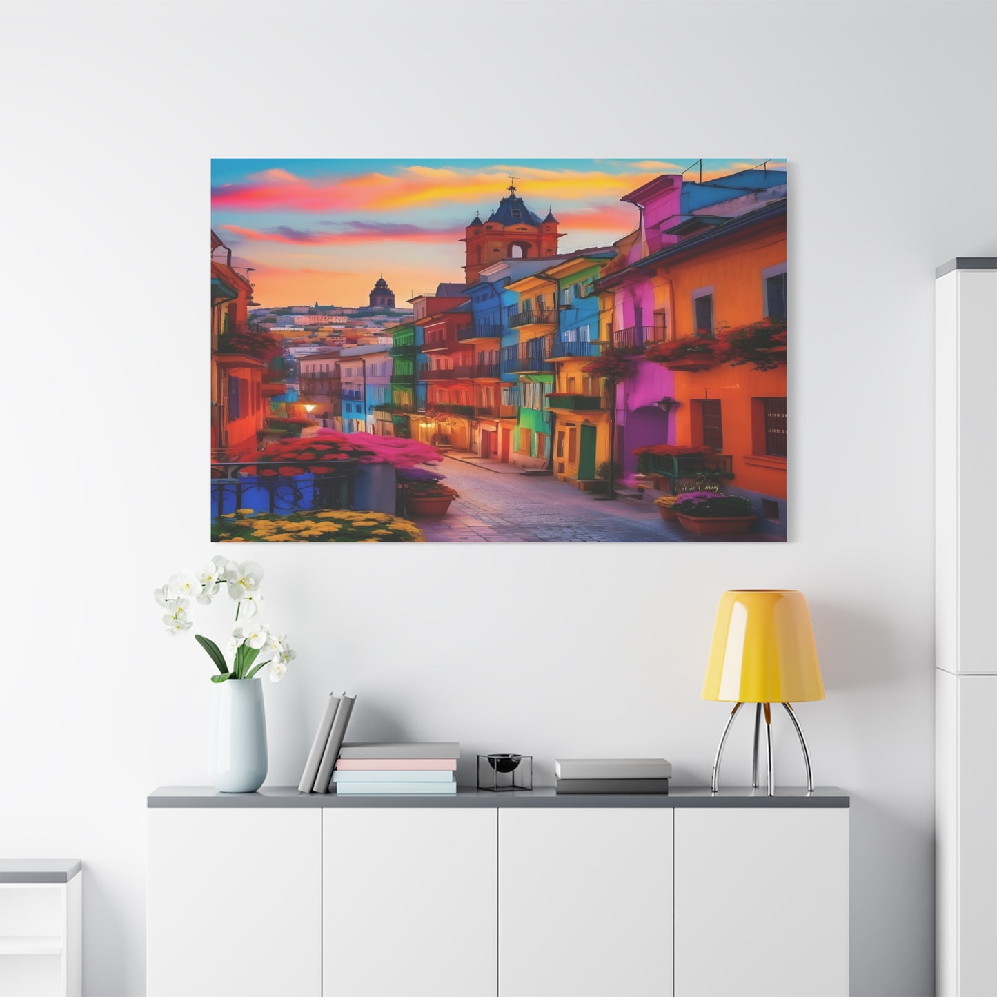 Vivid Old World Village Canvas Art 60 x 40 horizontal