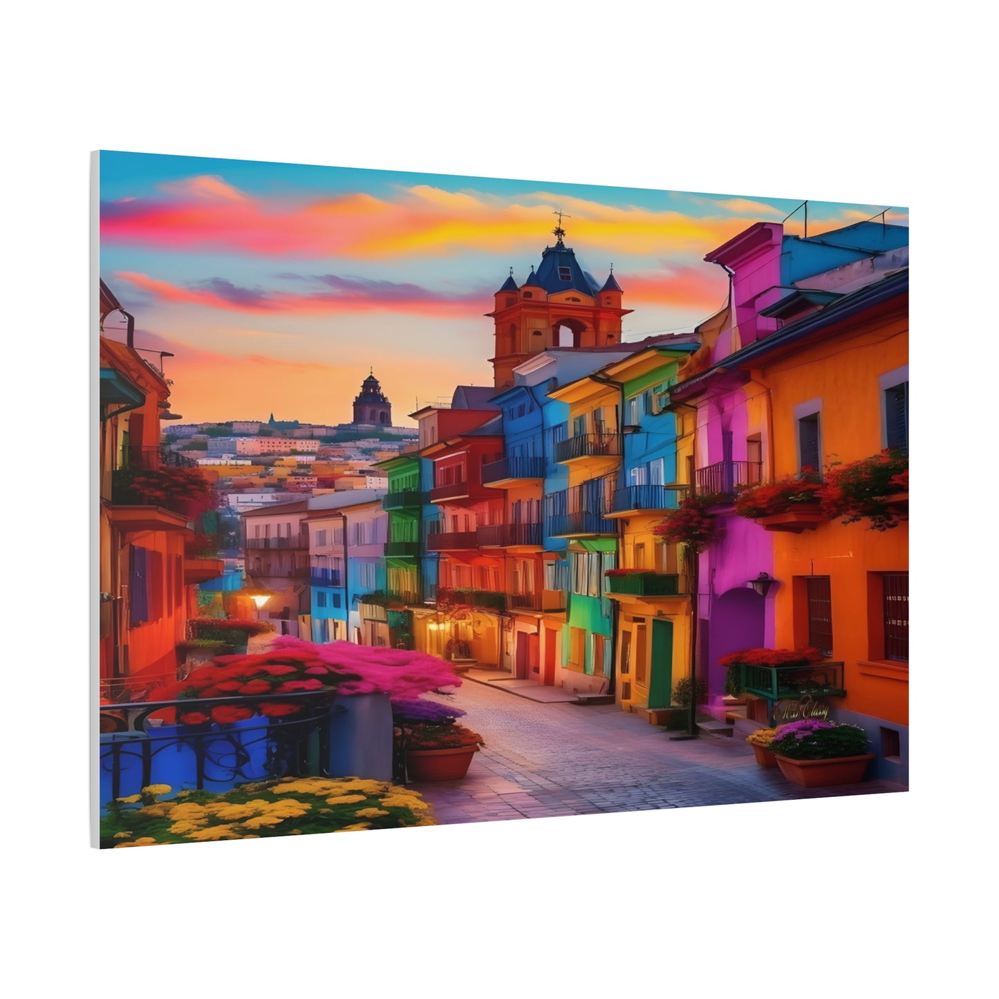 Vivid Old World Village Canvas Art 60 x 40 horizontal