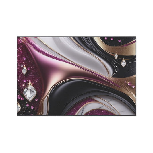 Abstract Metallic Swirl Floor Mat | Pink Gold Black Gemstone Accents