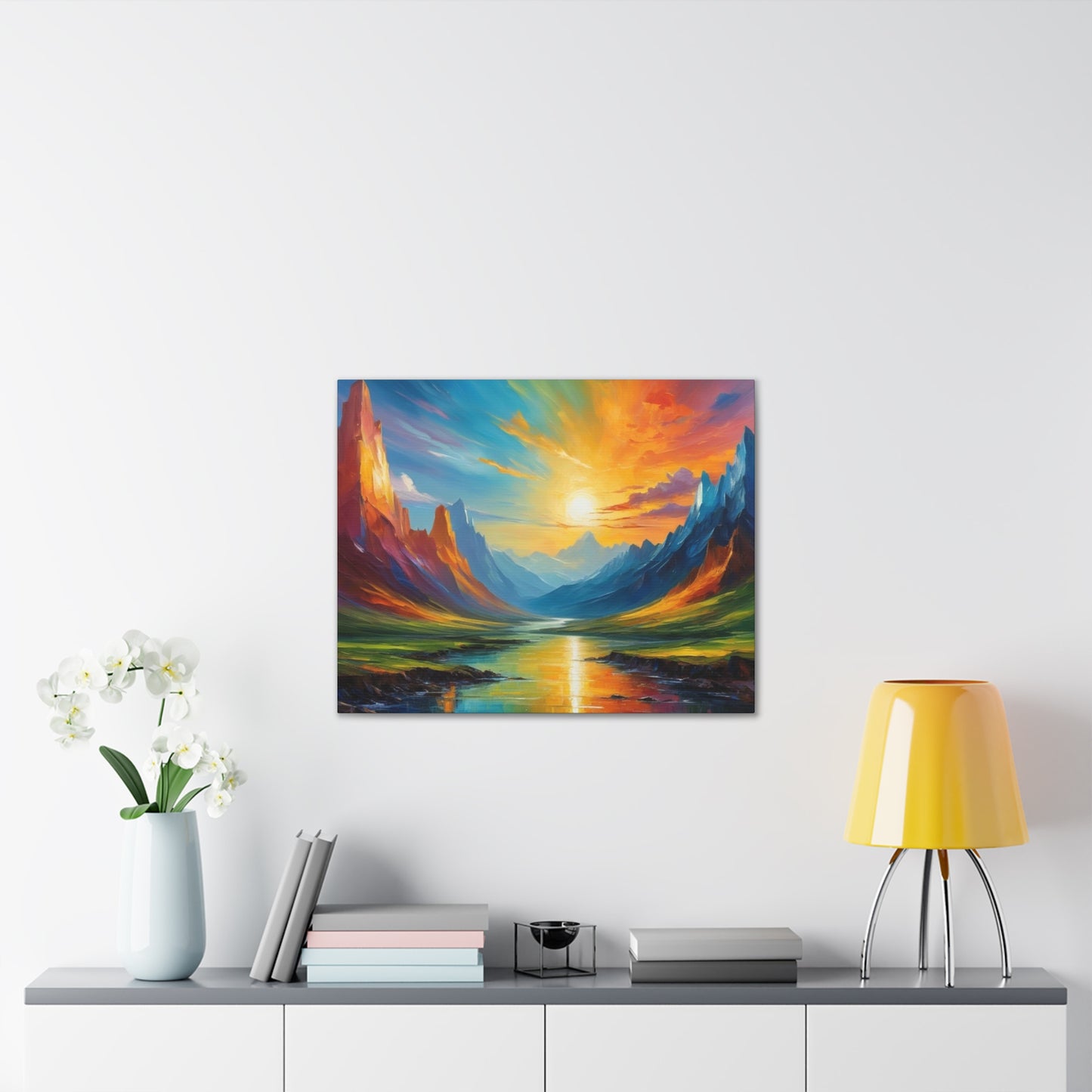 Sunrise Valley Canvas Wall Art - Vibrant Mountain Landscape Painting