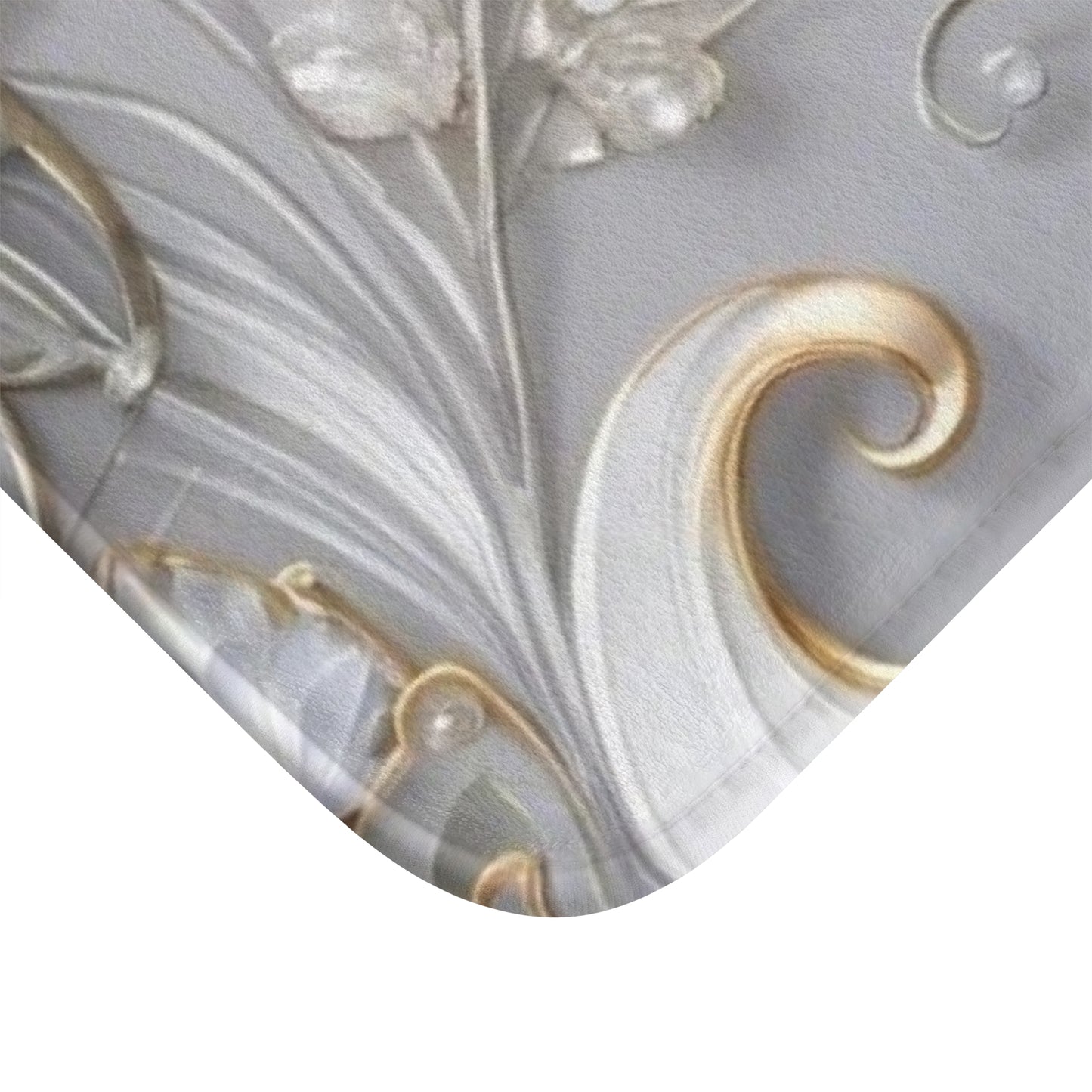 Gold & Ivory Floral Bath Mat | Elegant 3D Flower Scroll Design