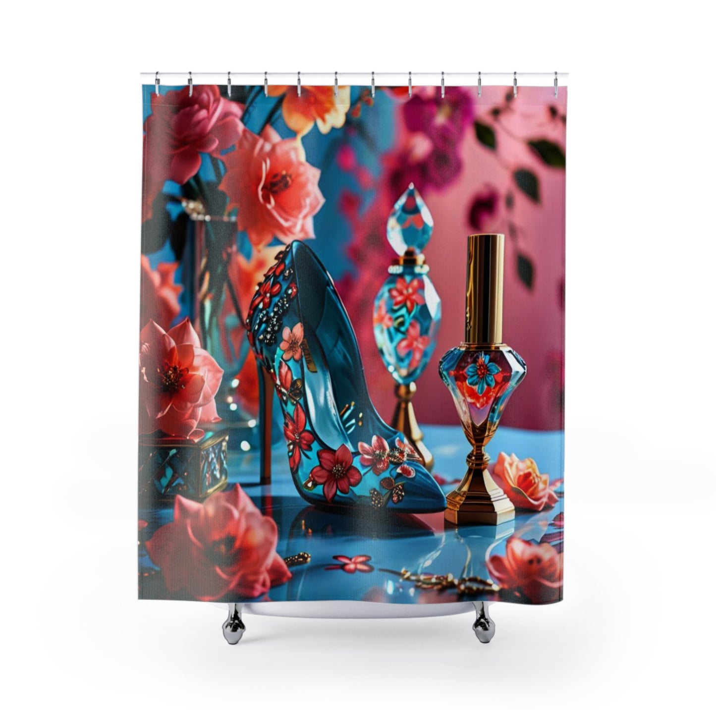 Floral Jeweled Shoe Shower Curtain | Perfume Bottle Vanity