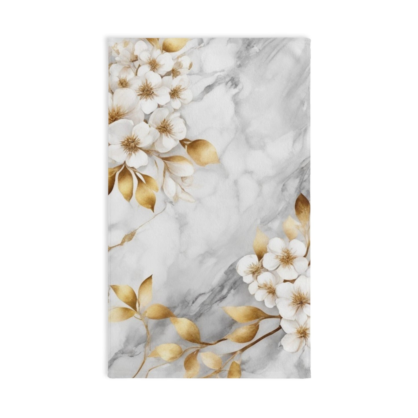 Marble Floral Hand Towel — Gold Blossom Bathroom Accent