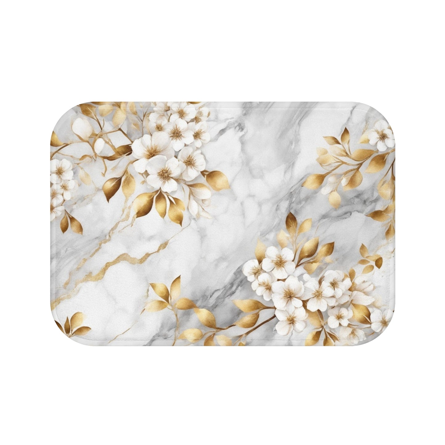Elegant Gold Floral Marble Bath Mat