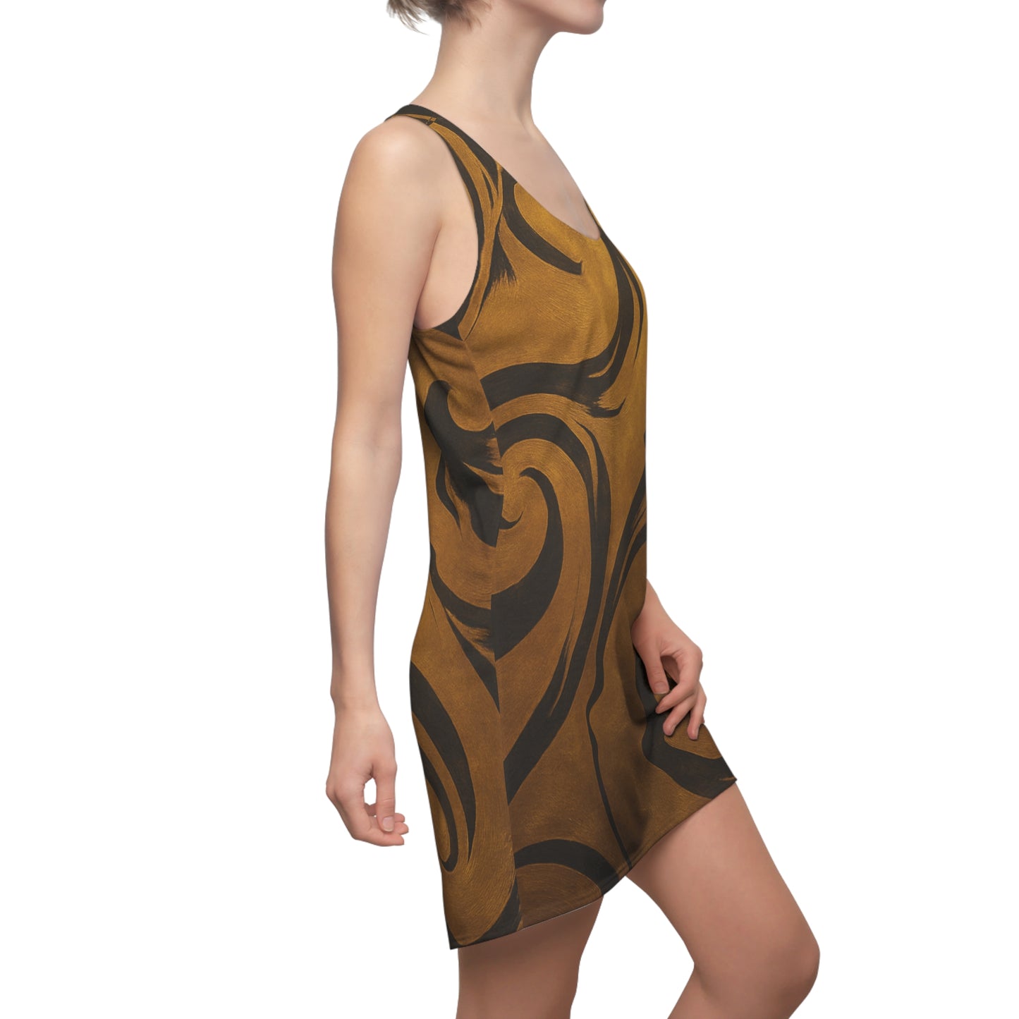 Gold Swirl Pattern Racerback Dress | Abstract Tribal Waves