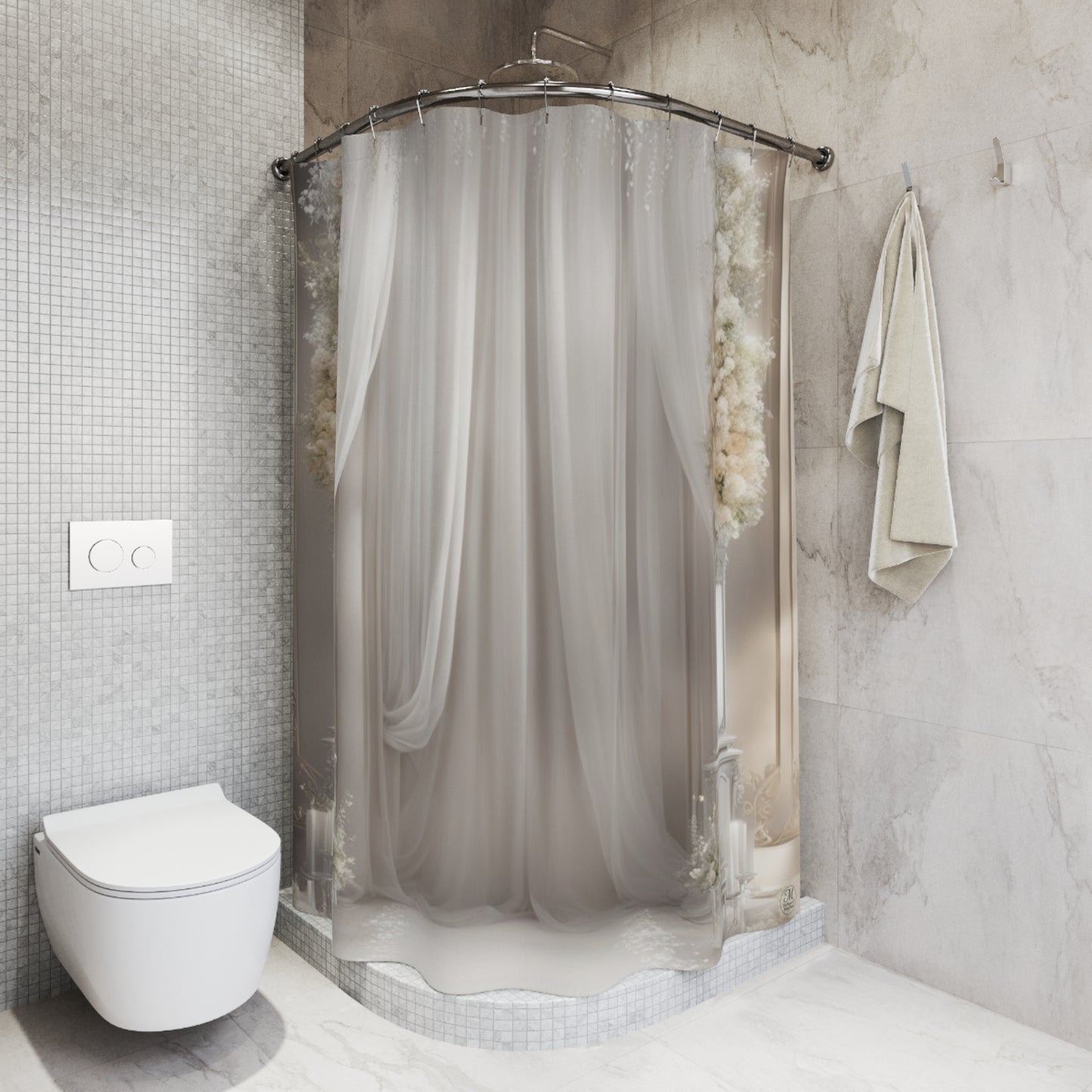 Romantic Draped Columns Shower Curtain | Neutral Floral Aisle