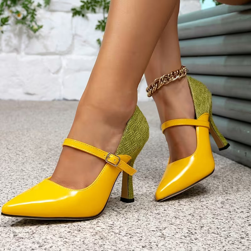 Women's Kitten Heel Mule Sandals Yellow-Green