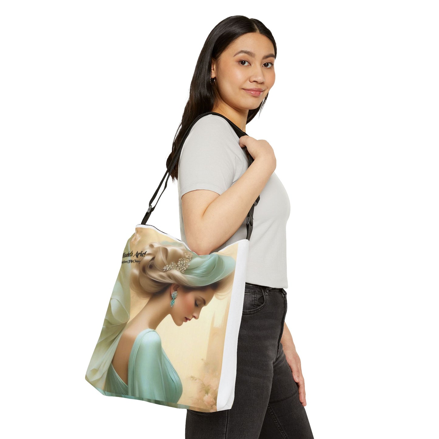 Romantic Art Tote Bag Adjustable, Elizabeth Ariel Mint & Rose