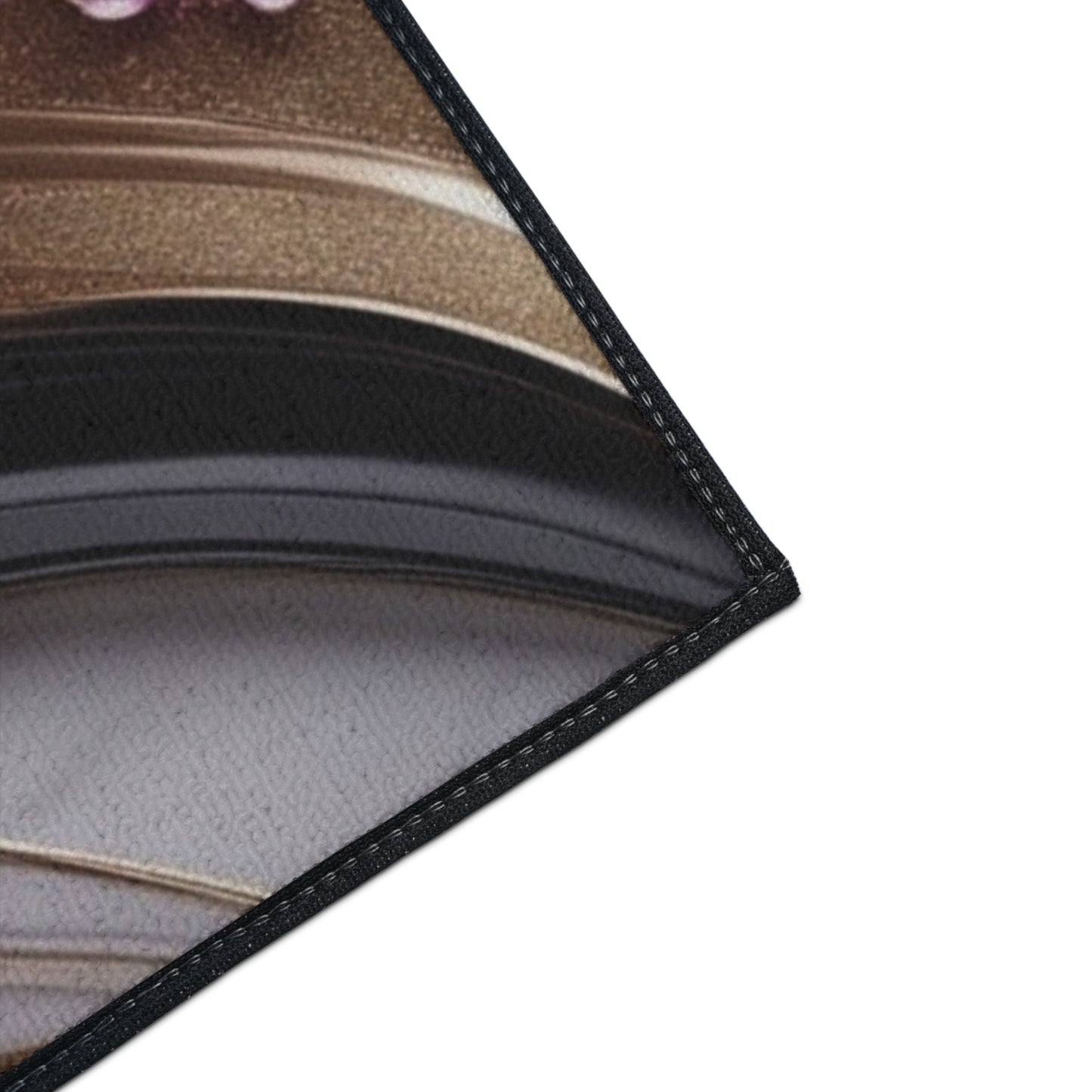 Abstract Metallic Swirl Floor Mat | Pink Gold Black Gemstone Accents