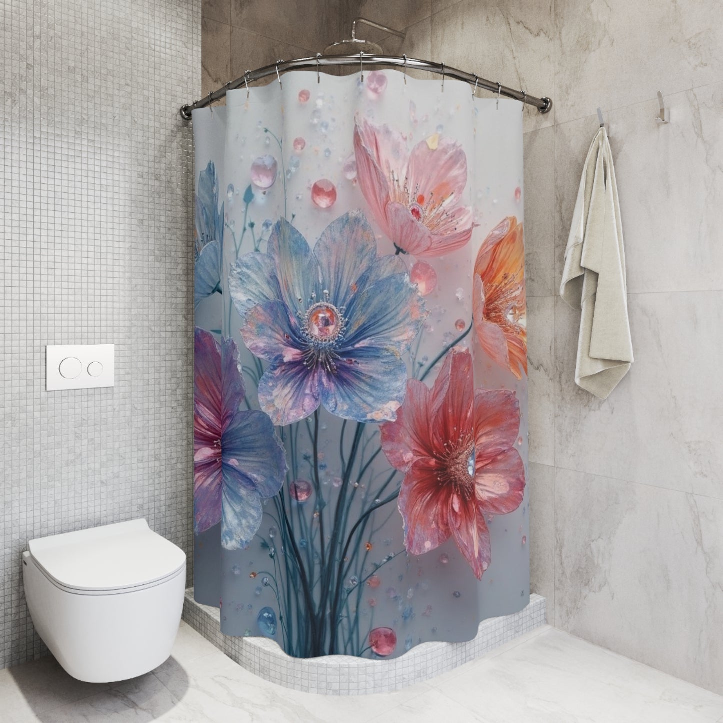 Watercolor Floral Bouquet Shower Curtain | Pastel Flowers, Raindrop Detail