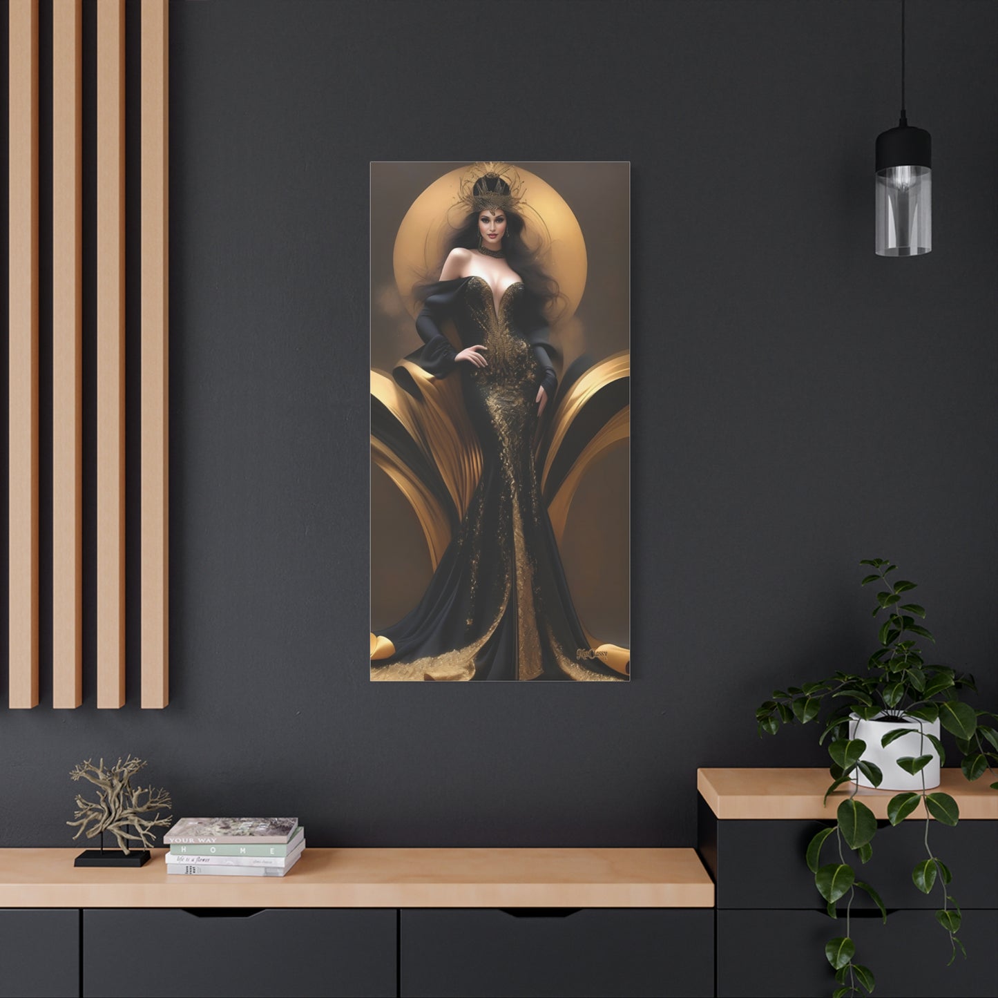 Elizabeth Ariel Gold and Black Luxury Canvas Wall Art 24 × 48