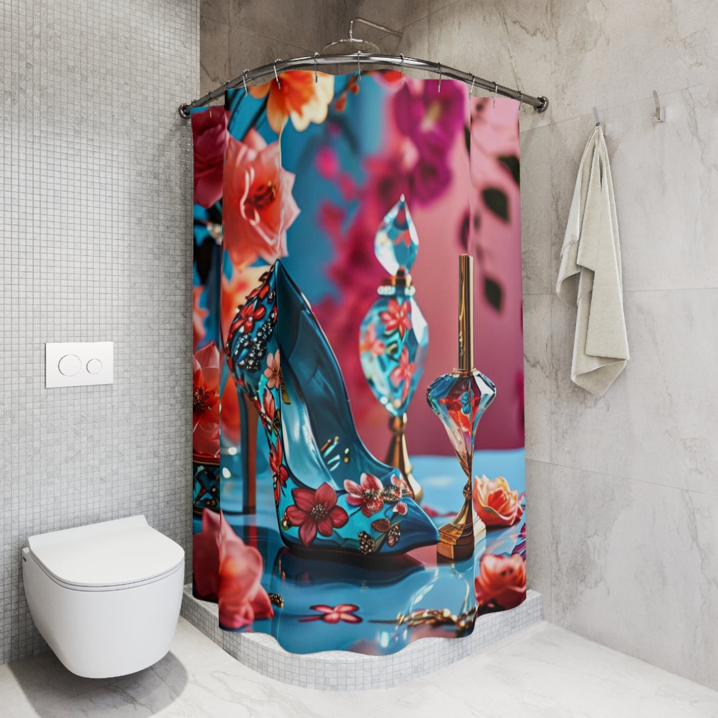 Floral Jeweled Shoe Shower Curtain | Perfume Bottle Vanity