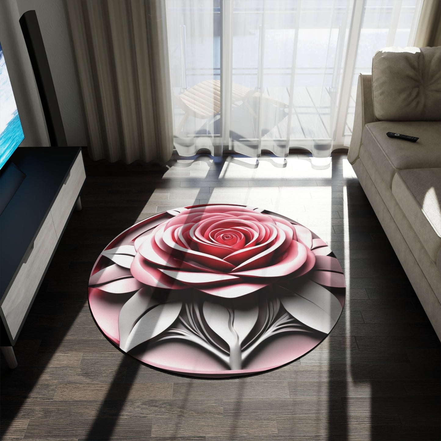 3D Paper Rose Round Rug | Floral Decorative Floor Mat