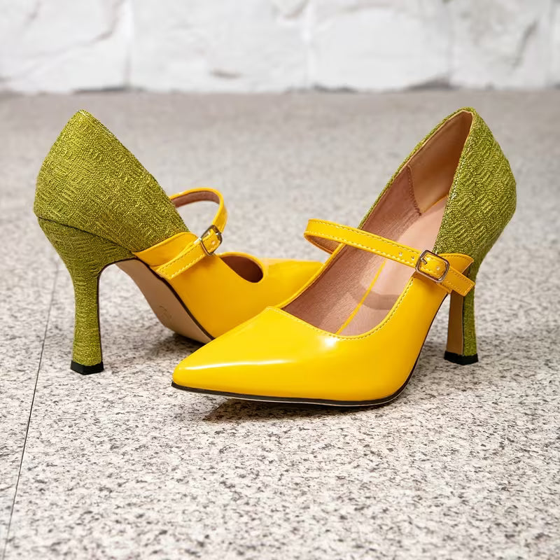 Women's Kitten Heel Mule Sandals Yellow-Green