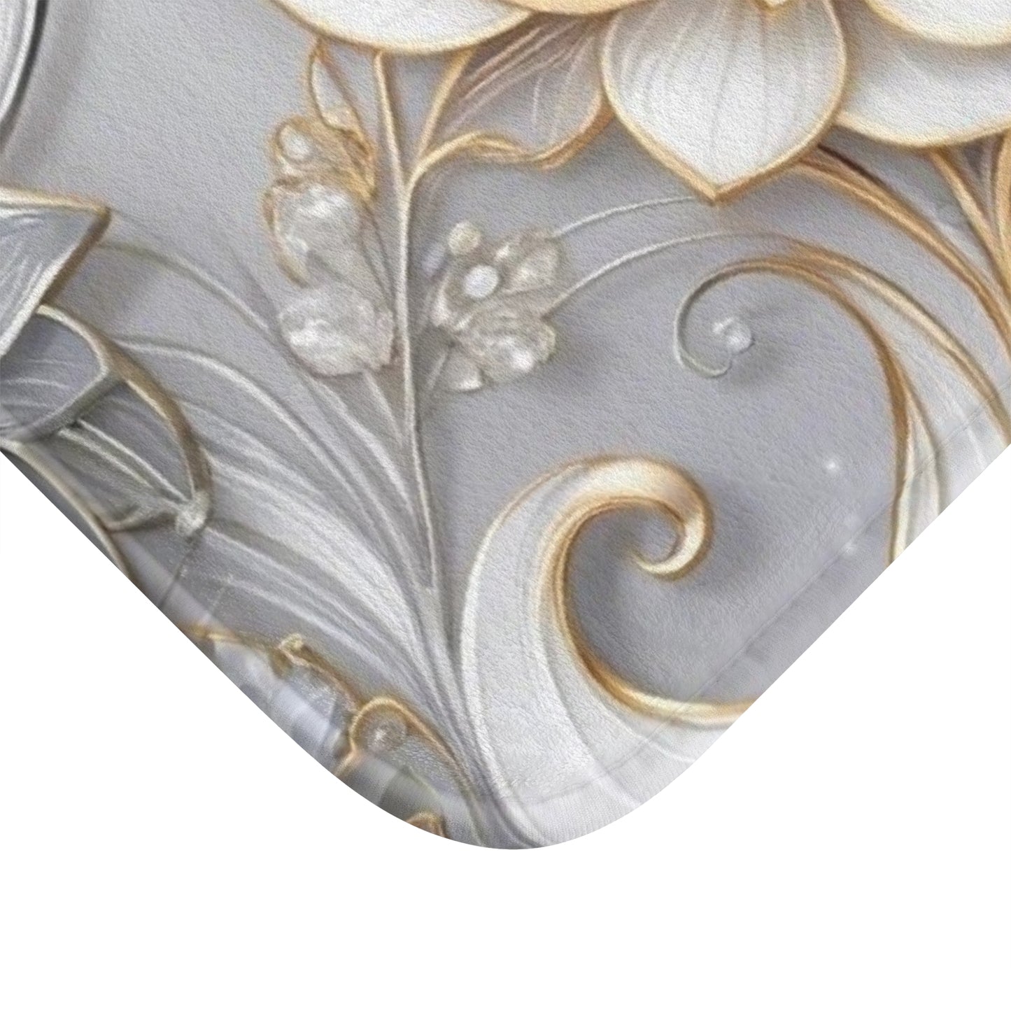 Gold & Ivory Floral Bath Mat | Elegant 3D Flower Scroll Design