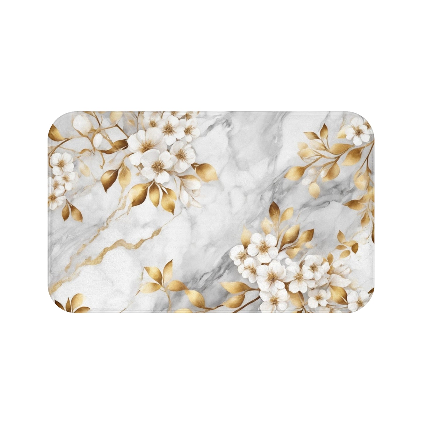 Elegant Gold Floral Marble Bath Mat