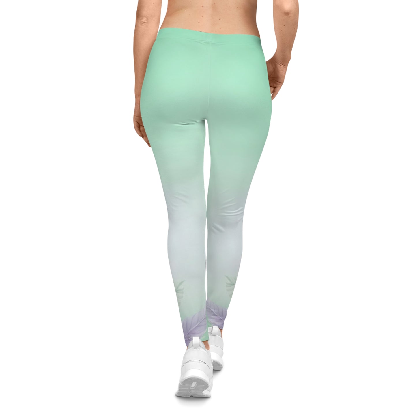 Mint to Lavender Ombre Leggings — Floral Gradient Women's Leggings