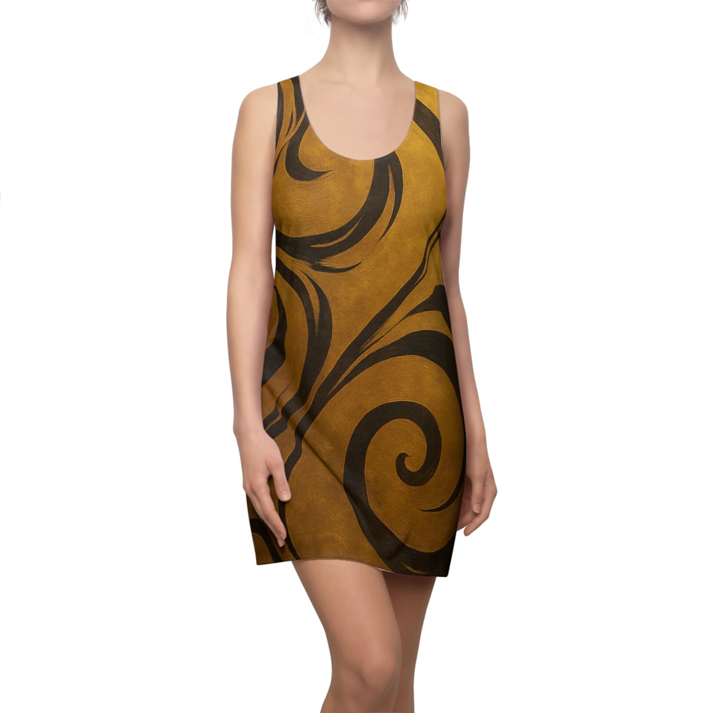 Gold Swirl Pattern Racerback Dress | Abstract Tribal Waves