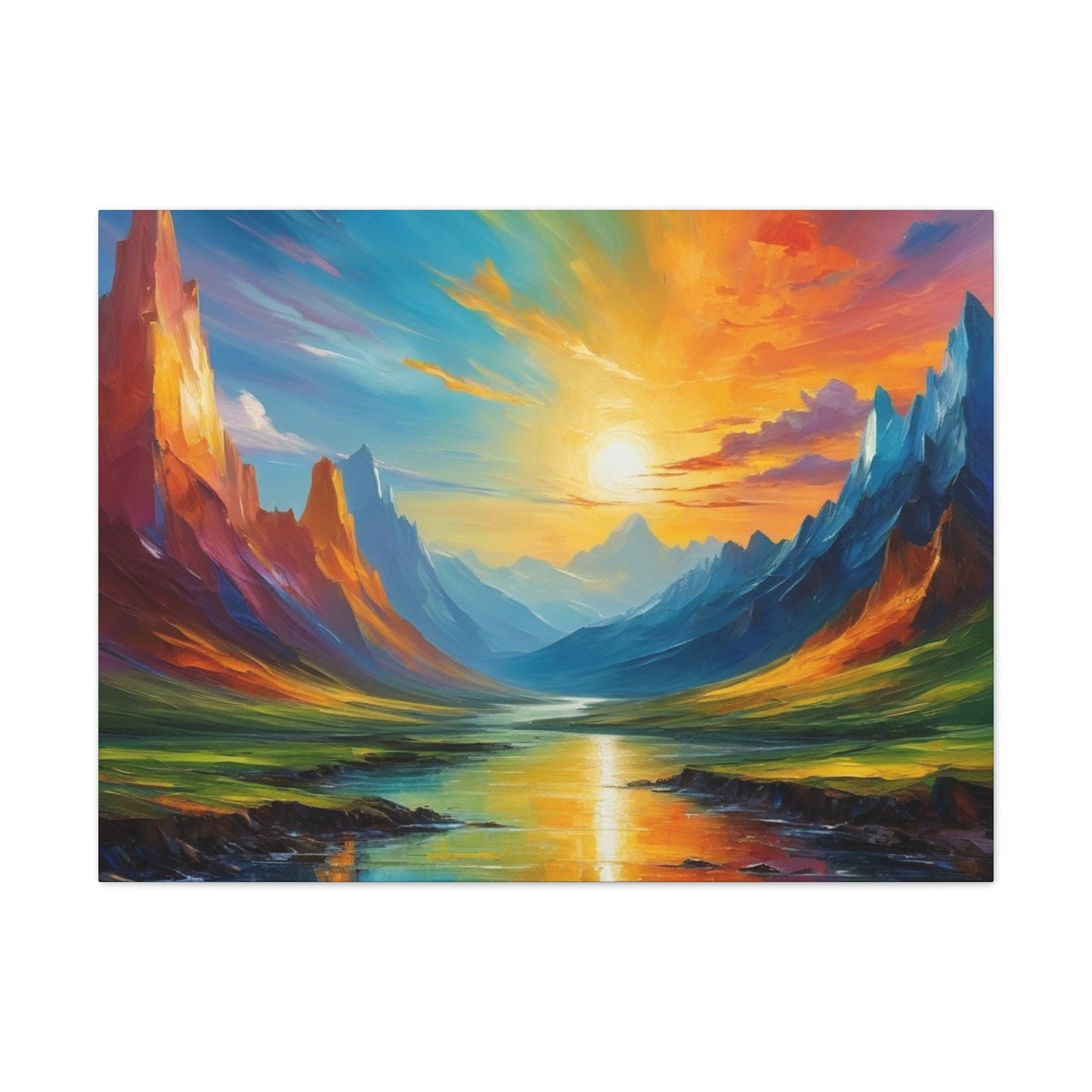 Sunrise Valley Canvas Wall Art - Vibrant Mountain Landscape Painting