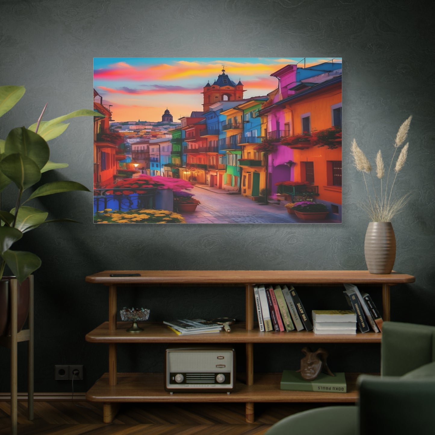 Vivid Old World Village Canvas Art 60 x 40 horizontal