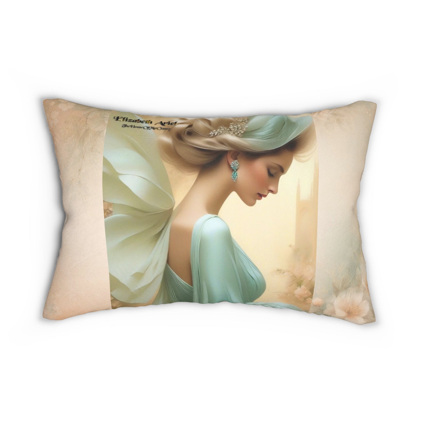 Decorative Lumbar Pillow, Elizabeth Ariel Mint & Rose Romantic Art