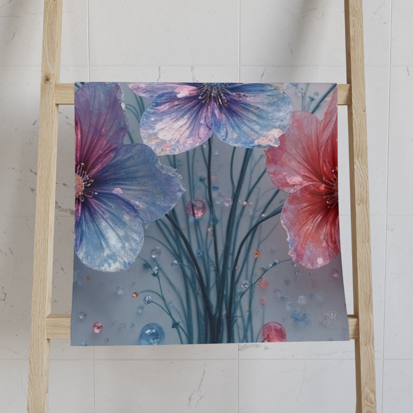 Watercolor Floral Bouquet Hand Towel | Blue Pink Flower Design