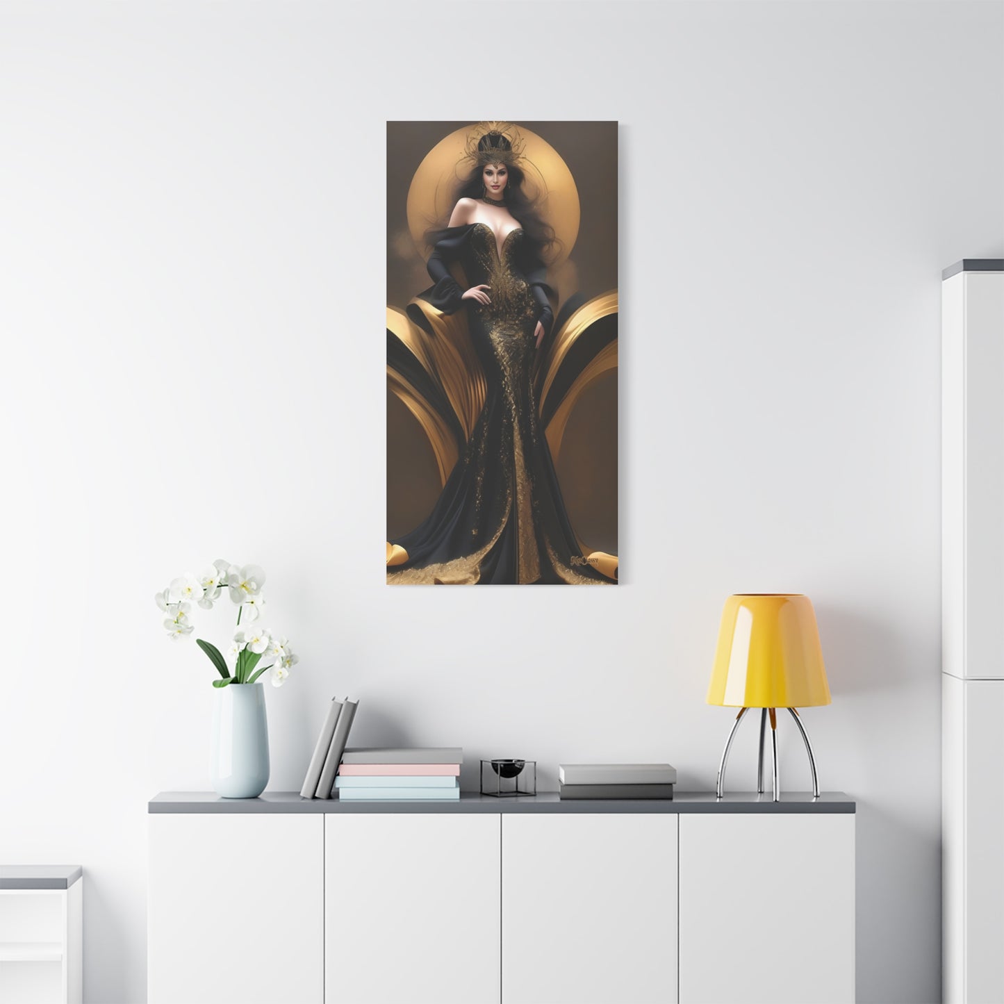 Elizabeth Ariel Gold and Black Luxury Canvas Wall Art 24 × 48