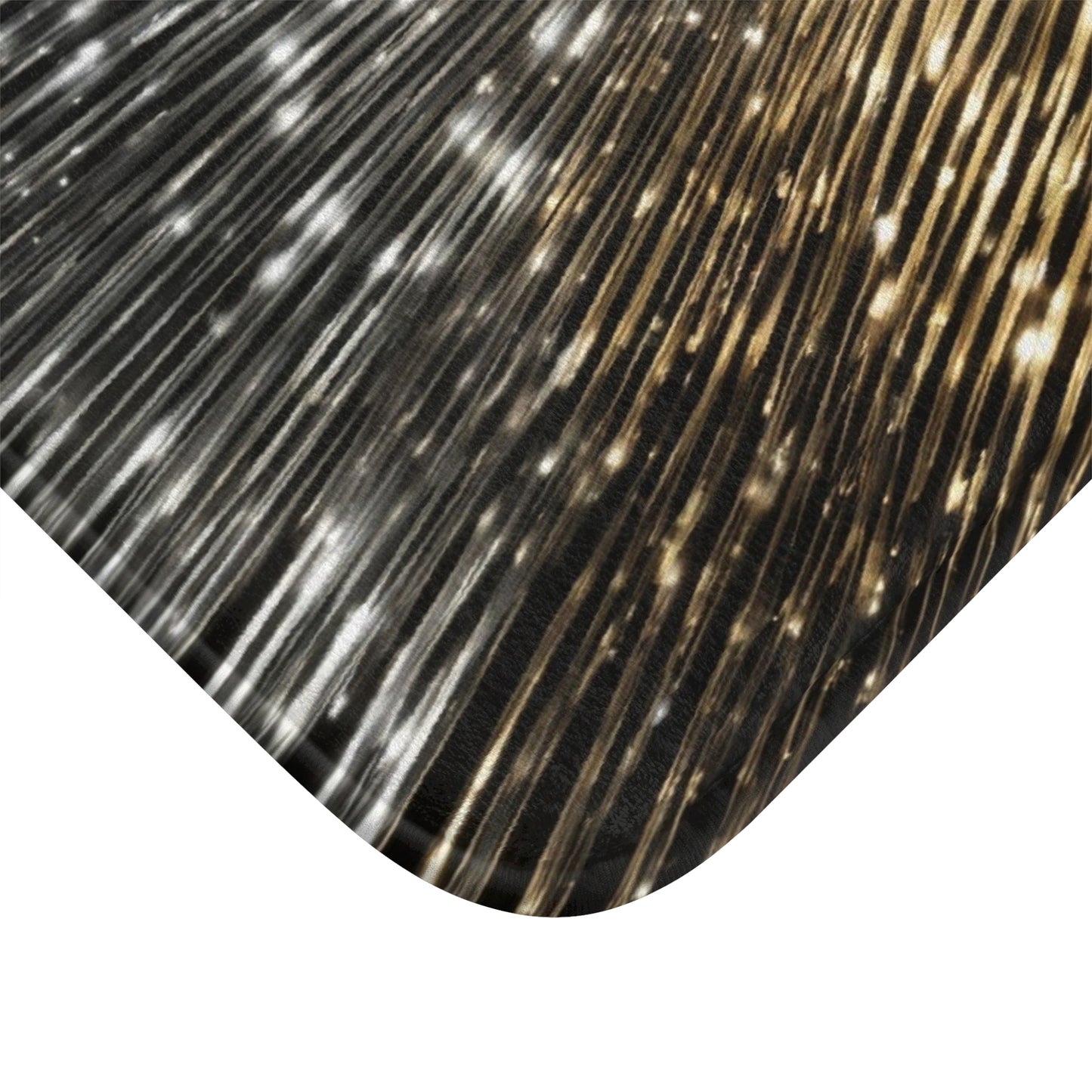 Gold and Silver Light Streaks Bath Mat | Abstract Starburst Design