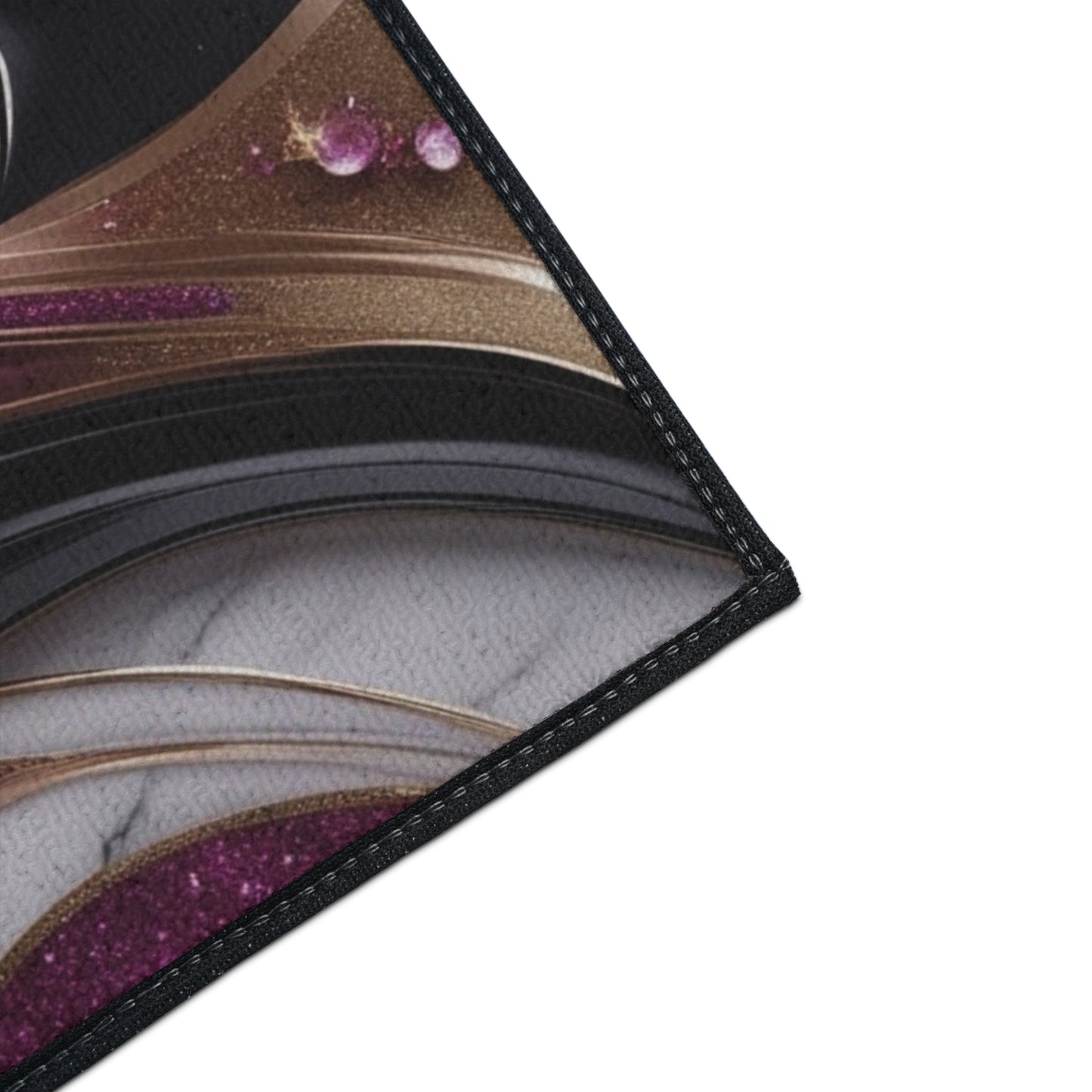 Abstract Metallic Swirl Floor Mat | Pink Gold Black Gemstone Accents