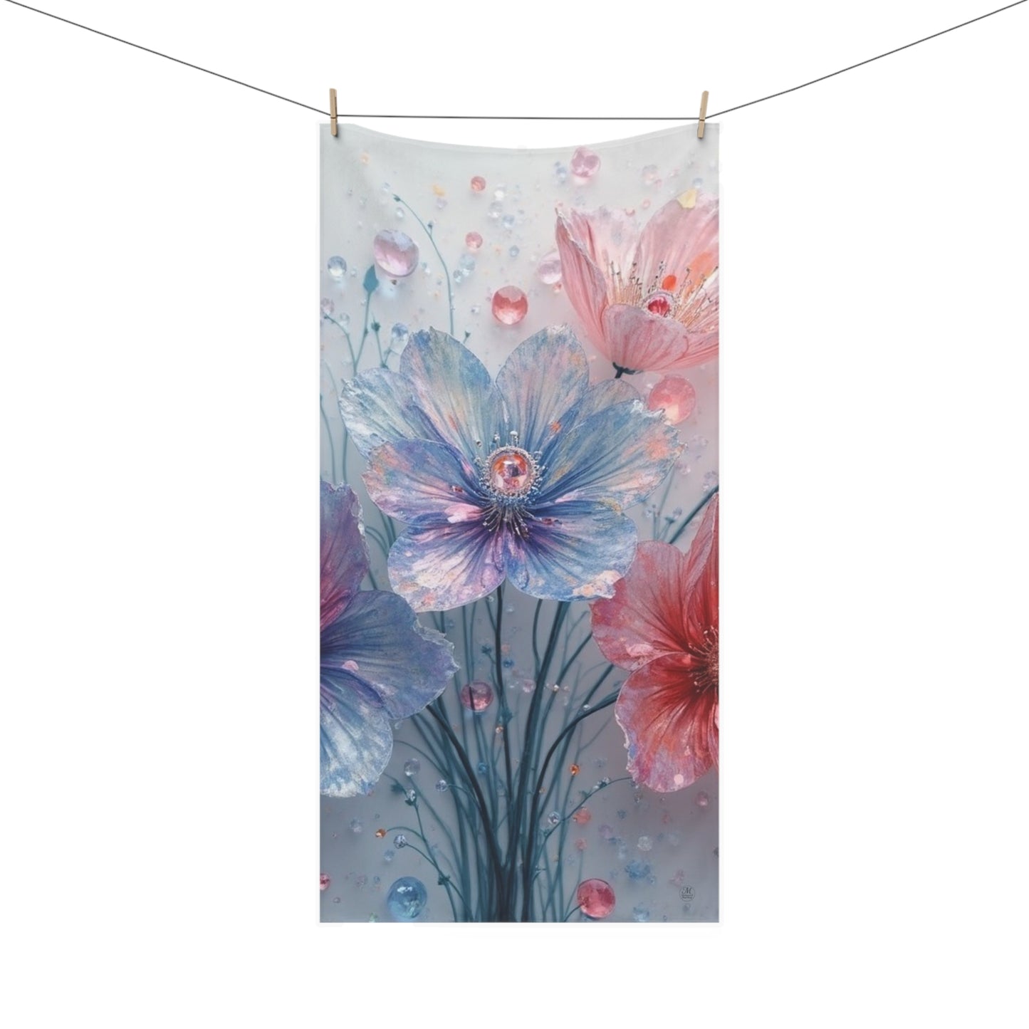 Pastel Watercolor Floral Bouquet Mink-Cotton Towel | Pink Blue Flower Print