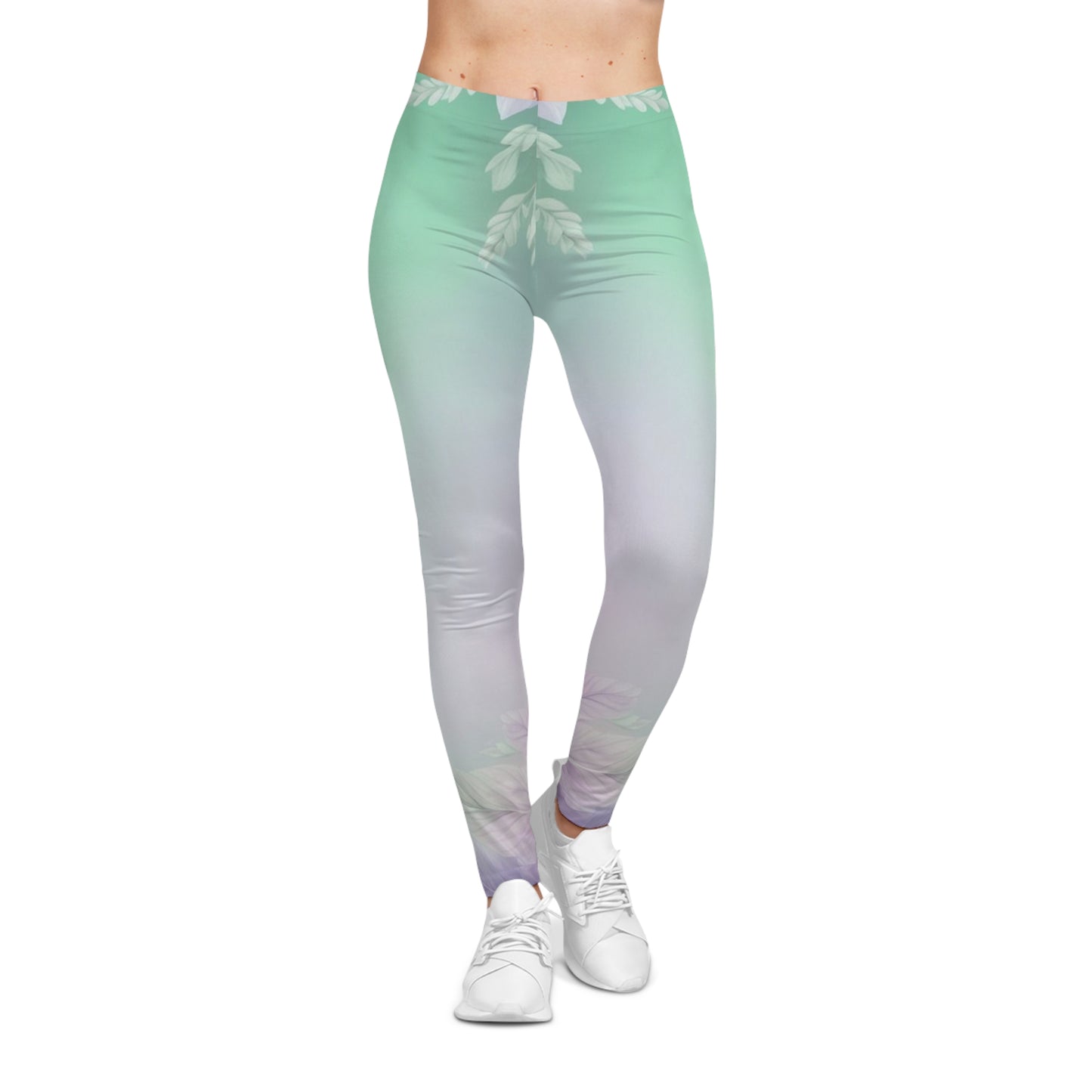 Mint to Lavender Ombre Leggings — Floral Gradient Women's Leggings